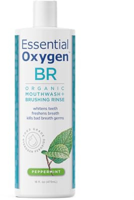 Essential Oxygen Certified BR Organic Brushing Rinse, All Natural Mouthwash for Whiter Teeth, Fresher Breath, and Happier Gums, Alcohol-Free Oral Care, Peppermint, 16 Ounce, Package may vary