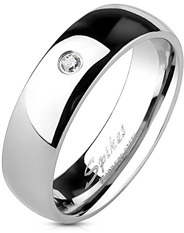 Bungsa Ring Edelstahl Schmal für Damen mit Kristall Stein hochglanzpoliert Schmuckring (Ring Damen Fingerring Partnerringe Verlobungsringe Trauringe Damenring Edelstahlring Chirurgenstahl)