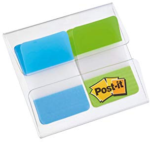 Post-it Index Strong, Blau und Grün, 2 Blöcke, 25,4 mm x 38,1 mm, 8 Blatt pro Block - Extrastarke Haftstreifen für Dokumente und Informationen