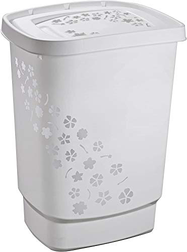 Rotho Flowers Wäschesammler 55l mit Deckel, Kunststoff (PP) BPA-frei, grau, 55l (44,7 x 34,7 x 60,5 cm