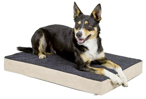 Kerbl Pet orthopädische Memory-Foam-Matratze | Beige/Anthrazit, 115 × 75 × 8 cm, orthopädisch, rutschfest und mit abnehmbarem Bezug aus Polyester und Plüsch