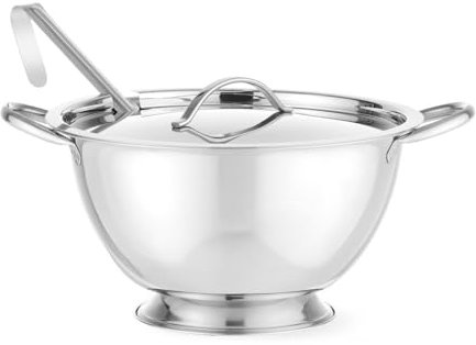 HENDI Sopera con tapa y cucharón, recipiente para sopas, fuente sopera, 2,7L, ø270x(H) 175mm, acero inoxidable