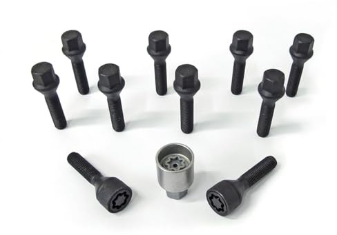 H&R Radschrauben Satz Kegelbund M12x1.50 - Länge 40mm - Schwarz - 10 Stück - inkl. Felgenschloss