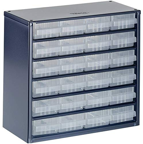 Raaco Kleinteilemagazin C6-24 mit 24 Schubladen zur Kleinteile Ordnung | Tragkraft 19.8 kg, 15 x 30.6 x 28.3 cm, geeignet für Wandmontage, Schraubenregal für Kleinteile für Werkstatt Ordnungssystem