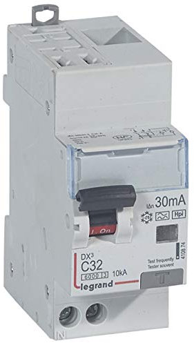 Legrand 410874 Disjoncteur différentiel monobloc DX³6000 10kA arrivée haute automatique départ bas vis, U+N 230V, 32A typeF, 30mA