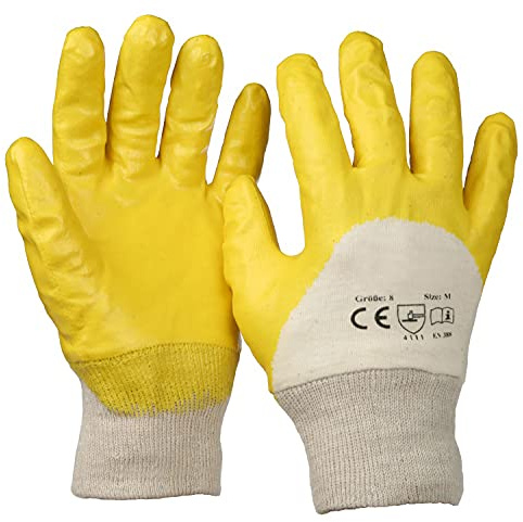 SBS® Nitrilhandschuhe | 12 Paar | Gelb | Gr. 8 M | mit Strickbund Nitril-Handschuhe | Arbeitshandschuhe