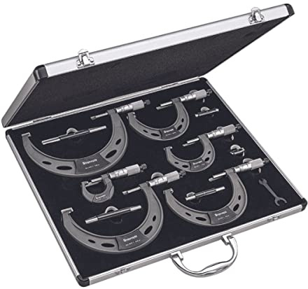 Starrett Outside Micrometer Set with Ratchet Stop, Ring-Type Knurled Lock Nut and Satin Chrome Finish - Quick and Easy Adjustment, 0-6 Set Range, .0001 Graduations - ST444.1CXRLZ