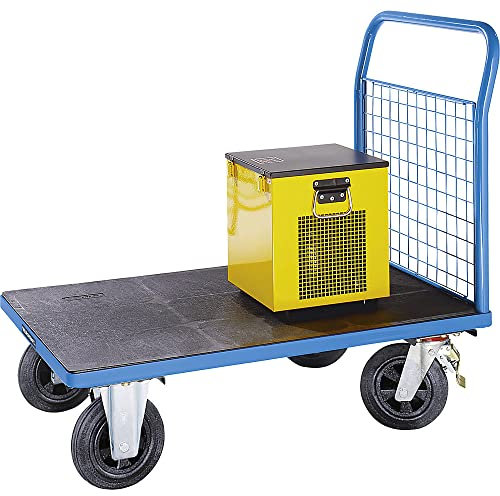 eurokraft | Plattformwagen | 1 hohe Gitter-Stirnwand | LxB 1250 x 800 mm | Vollgummireifen