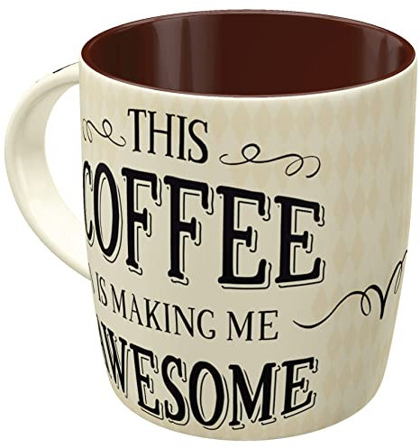Nostalgic-Art Taza Retro Word Up Awesome Coffee Idea de Regalo para los Amantes del café, Cerámica, Diseño Vintage, 8.5 x 8.5 x 9 cm (43026)