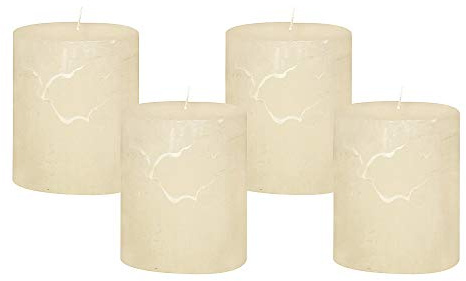 4 Rustic Stumpenkerzen Premium Kerze Creme Weiss 7x8cm - 40 Std Brenndauer