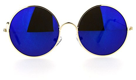 SA106 Boys Kids Size Round Circle Mirrored Mirror Lens Hippie Sunglasses Gold Blue