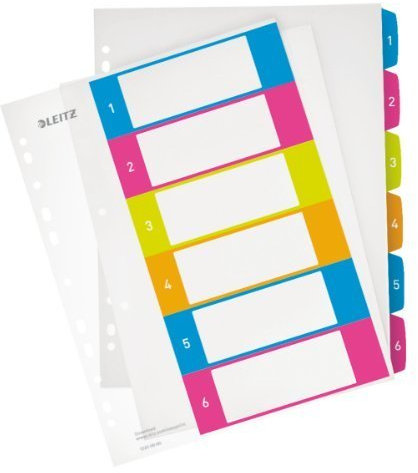 Leitz 12420000 WOW Zahlen Plastikregister 1-6, A4, 6 Blatt, PP, farbig (5er Spar-Pack)