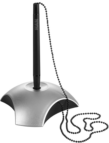 HAN Stifthalter DELTA, Eleganter Kugelschreiber mit Kette, für eine optimale Schreibtisch Organisation, für Büro oder Empfangstresen, 2751-77, silber