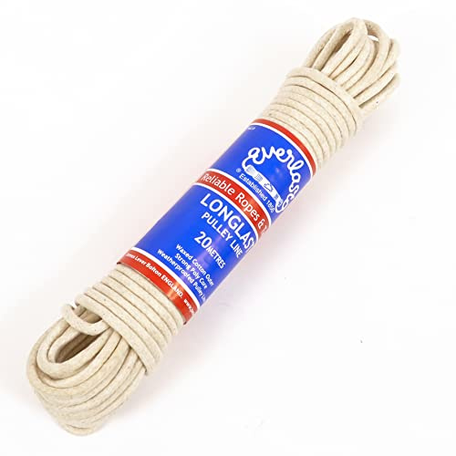 EVERLASTO 'Longlast' Waxed Weatherproof Cotton Clothesline Pulley Line 6mm x 30M (Packaging may vary)