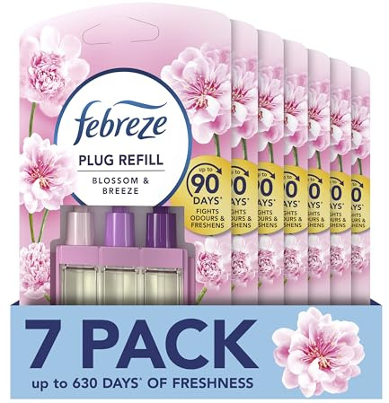 Febreze 3Volution Plug-In Air Freshener Refill, Blossom & Breeze, Pack of 7 (20ML x 7), Odour Fighter & Bathroom Freshener