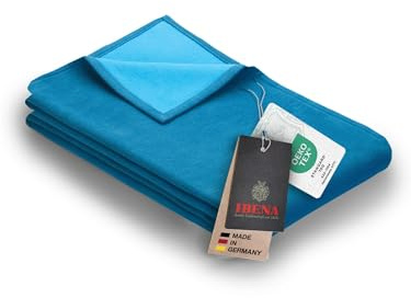Ibena Stockholm Bio Wolldecke 140x200 cm - 100% Baumwolle, Made in Germany, Baumwolldecke türkis blau zweifarbig