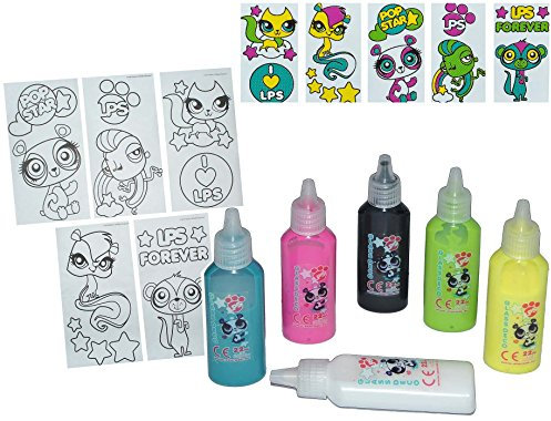 alles-meine.de GmbH 14 TLG. Set Glasmalfarbe und Vorlagen - Littlest Pet Shop Tiere - z.B. für Fensterbilder - Bastelset Malen Malset für Mädchen Jungen Kinder - mit Zubehör Tube..