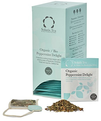 Solaris Tea - Organic Peppermint Delight Tea | 100% Organic Whole Leaf Tea | Certified Vegan | 40x Biodegradable Stitched Teabags, (1 x 80 g)