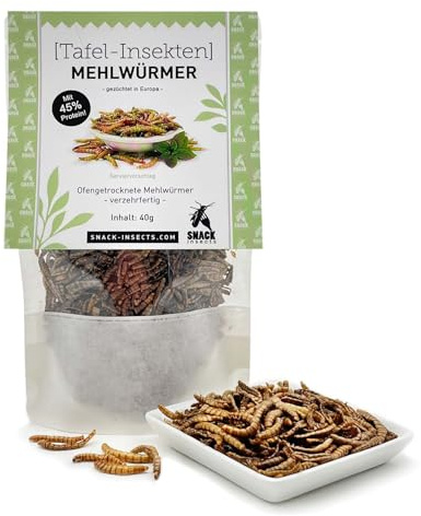 SNACK insects Essbare Mehlwürmer 40g – Tenebrio molitor – proteinreiche Speiseinsekten zum Essen, Kochen & Backen – verzehrfertige Kochzutat
