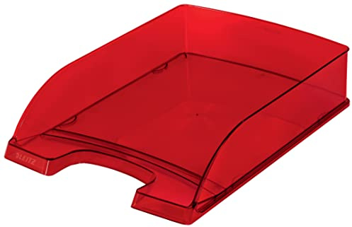 Leitz Briefkorb Standard A4, Transparente Briefablage in Premium-Qualität, Stapelbare Ablagefächer als Schreibtisch-Organizer, Hochglänzende Oberfläche, Kombinierbar mit Plus-Serie, Rot, 52260028