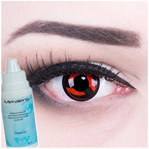 Meralens Eternal Kakashi Kontaktlinsen mit Pflegemittel ohne Stärke. Ideal für Halloween, Fasching und auf Partys 1er Pack (1 x 2 Stück)