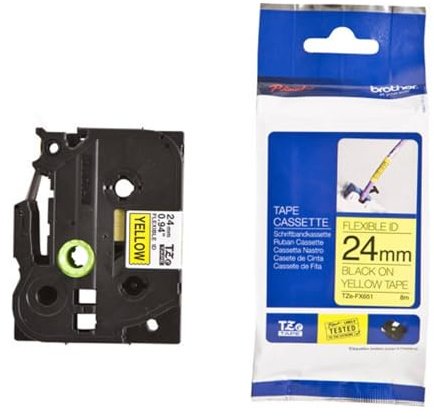 Brother TZEFX651 - TZEFX651 Etiketten erstellendes Band TZ TZEFX651 Black on Yellow 8M x 24mm Flexi Tape