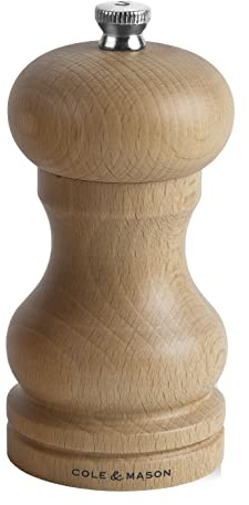 Cole & Mason HA0425P Beech Capstan Salzmühle, Buchenholz natur, 120mm, Precision+ Keramikmahlwerk, Enthält 1 x Salzmühle
