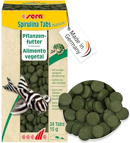 sera Spirulina Tabs Nature 24 Tabs (15 g) - Hafttabletten mit 24 % Spirulina für eine gesunde Verdauung und Vitalität, Futtertabletten Aquarium