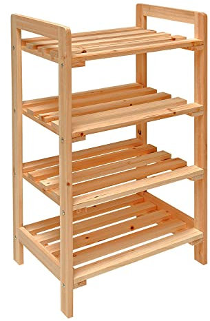 DEMA Universal Holzregal – Natur Regal mit 4 Böden & Fächern | Stabiles Regal 45x33x79 cm für Wohnzimmer, Büro & Lager