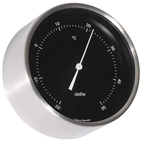 Clausen Thermometer, Gehäuse Edelstahl gebürstet, schwarzes Zifferblatt