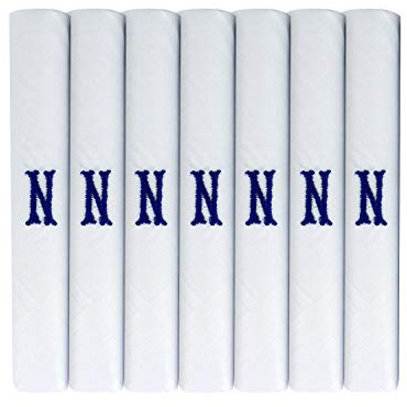7 Packungen von Herren aus Satin, weiß, mit blauer Stickerei, Initialen, verschiedene Initialen zur Auswahl