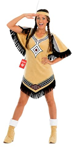 Fun Shack Costume Indiana Donna, Costume Western Halloween Donna | Abito con Frange, Fascia Piumata & Copristivali, Stile Western Crema, Perfetto per Halloween, Ideale per Travestirsi