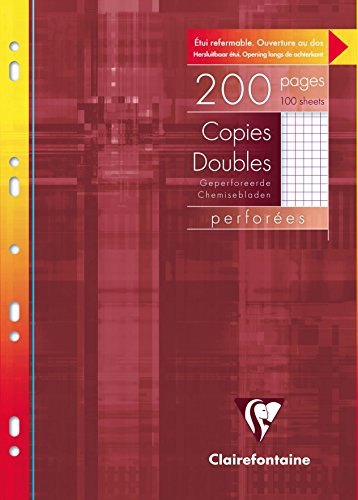Clairefontaine 47122C Un Étui de Copies Doubles Perforées - A4 21x29,7 cm - 200 Pages Petits Carreaux avec Marge - Papier Blanc 90 g - Étui Réutilisable