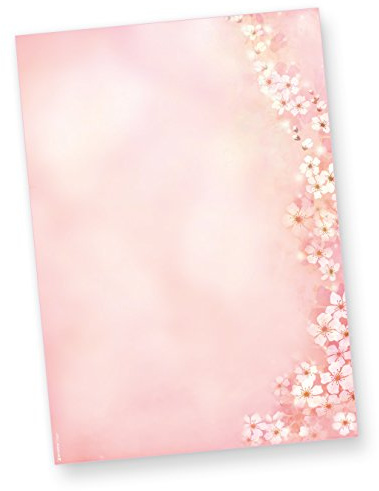 Briefpapier Kirschblüten Frühling 50 Blatt DIN A4 | rosa Blumen Blüten für Frauen Ostern einseitig bedrucktes 90 g/qm Papier für schöne Briefe oder Einladungen