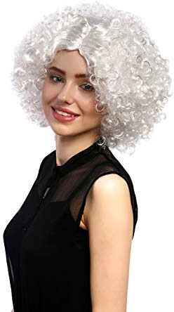 WIG ME UP - DH1101-P68 Perücke Damen Karneval Fasching funky 60er 70er Funk Afro Locken Mittelscheitel Weiß **Erwachsene**