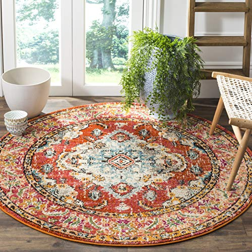 SAFAVIEH Boho Teppich für Wohnzimmer, Esszimmer, Schlafzimmer - Monaco Collection, Kurzer Flor, Violett und Hellblau, 201 x 201 cm