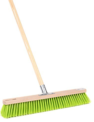 BawiTec Gartenbesen Straßenbesen 80cm Breit mit Stiel 140cm Lang grüne Kunststoffborsten neongrün für draussen Besen für Garten Hof Werkstatt Grundstück Straße Gehweg inkl. Besenstiel Holzstiel