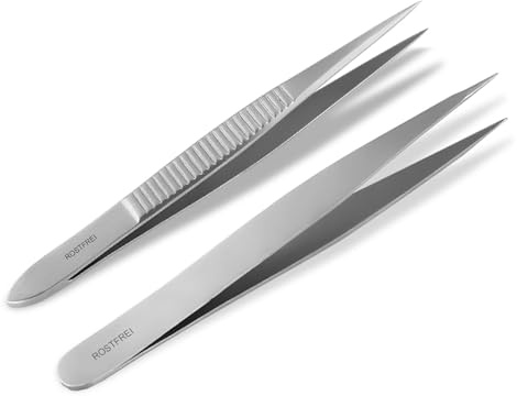 Profi Zupfpinzette 2er Set Spitzpinzette Pinzetten aus rostfreiem Edelstahl | Augenbrauenpinzetten spitz zum Zupfen von kleinsten Härchen