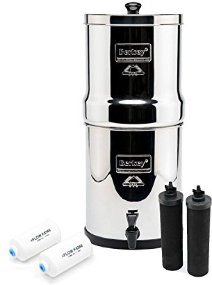 Royal Berkey Water Filter Complete with 2 Black Purifiers Elements With 2 PF-2 Fluoride Filter~Filtration System UK Stainless Steel