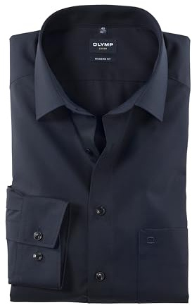 OLYMP Hemd Modern Fit New Kentkragen in Langarm Bügelfrei und Knitterfrei azur, 43, Marine