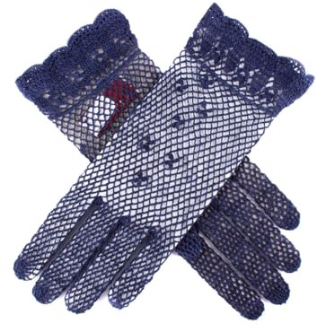 Dents – Guanti da donna, corti, in cotone all’uncinetto, stile vintage, ideali per abito da matrimonio/sera Navy blue Taglia unica