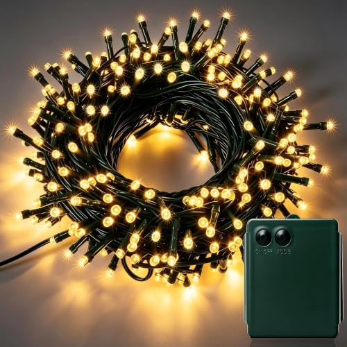 YOSION LED Battery Power Operated Dark Green Cable String Fairy Lights Christmas Xmas Garden Party Wedding Decoration (Warm White, 100 LEDs)