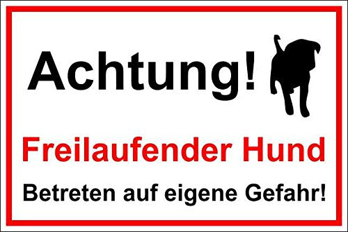 Melis-Folienwerkstatt Hunde-Schild Schild Vorsicht Hund 30x20cm Freilaufender Hund Betreten auf eigene Gefahr – S17m