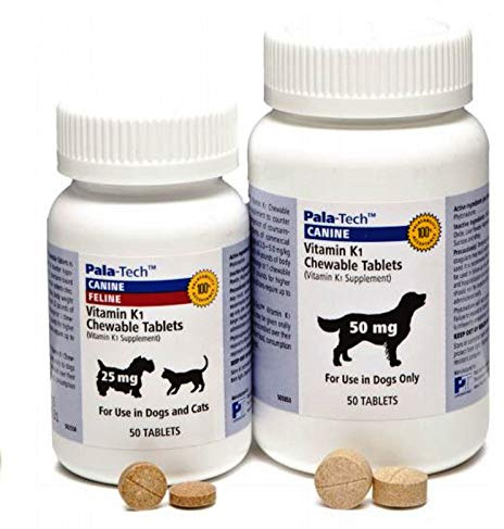 Pala-Tech Vitamin K1 Chewable Tablets for Dogs - Counters Hypoprothrombinemia - Dogs K1 Vitamin Supplement with Roast Beef & Liver Flavor - 50 mg, 50 Tablets