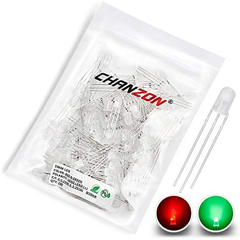Chanzon 100 pcs 5mm Red & Green LED Diode Lights (Bicolor Common Anode Diffused Round) Lighting Bulb Lamps Electronics Components Light Emitting Diodes