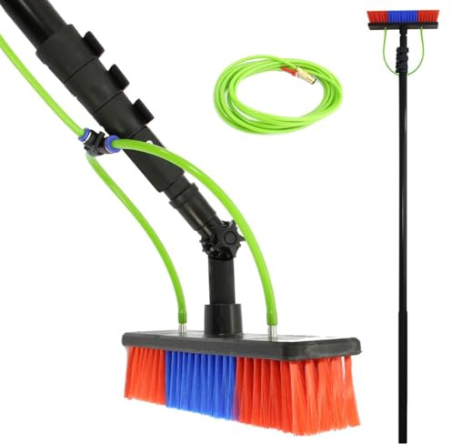 Wasserführende Teleskopstange zur Fensterreinigung Glasreinigung Gebäudereinigung Wasserteleskopstange Fenster Abzieher Bürste bis zu 9m ausziehbar 3 kg schwer + MAXBLAST 3-Wege-Adapterstück
