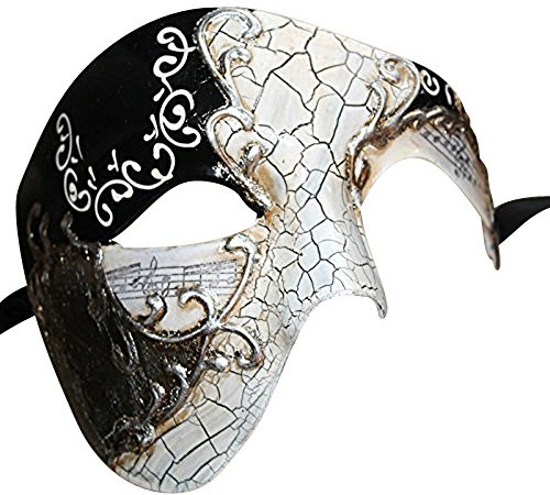 THE GOOD LIFE MENS BLACK & SILVER HALF FACE PHANTOM MUSICAL NOTES QUALITY THEATRICAL VENETIAN MASQUERADE CARNIVAL PARTY EYE MASK