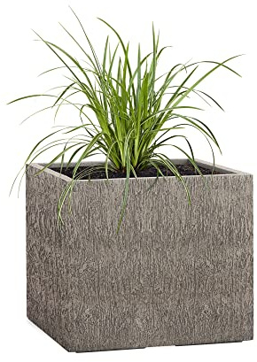 Pflanzwerk® Pflanzkübel Fiberglas Cube Wood Grau 45x55x55cm XXL *Frostbeständig* *UV-Schutz* *Qualitätsware*