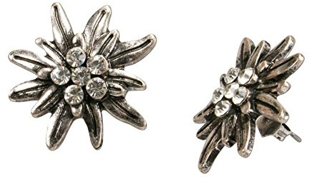 Pendientes de tachuelas con pedrería Edelweiss - pendientes tradicionales con piedras de cristal, Edelweiss Dirndl joyería con diamantes de imitación clara para Oktoberfest (de color plata antigua)