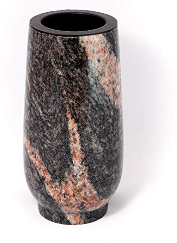 Afterglow Elegante jarrón para tumba Classic de granito auténtico Himalaya, altura de 20 cm/Ø 10 cm, decoración para cementerio resistente a la intemperie y las heladas, jarrón de granito con inserto